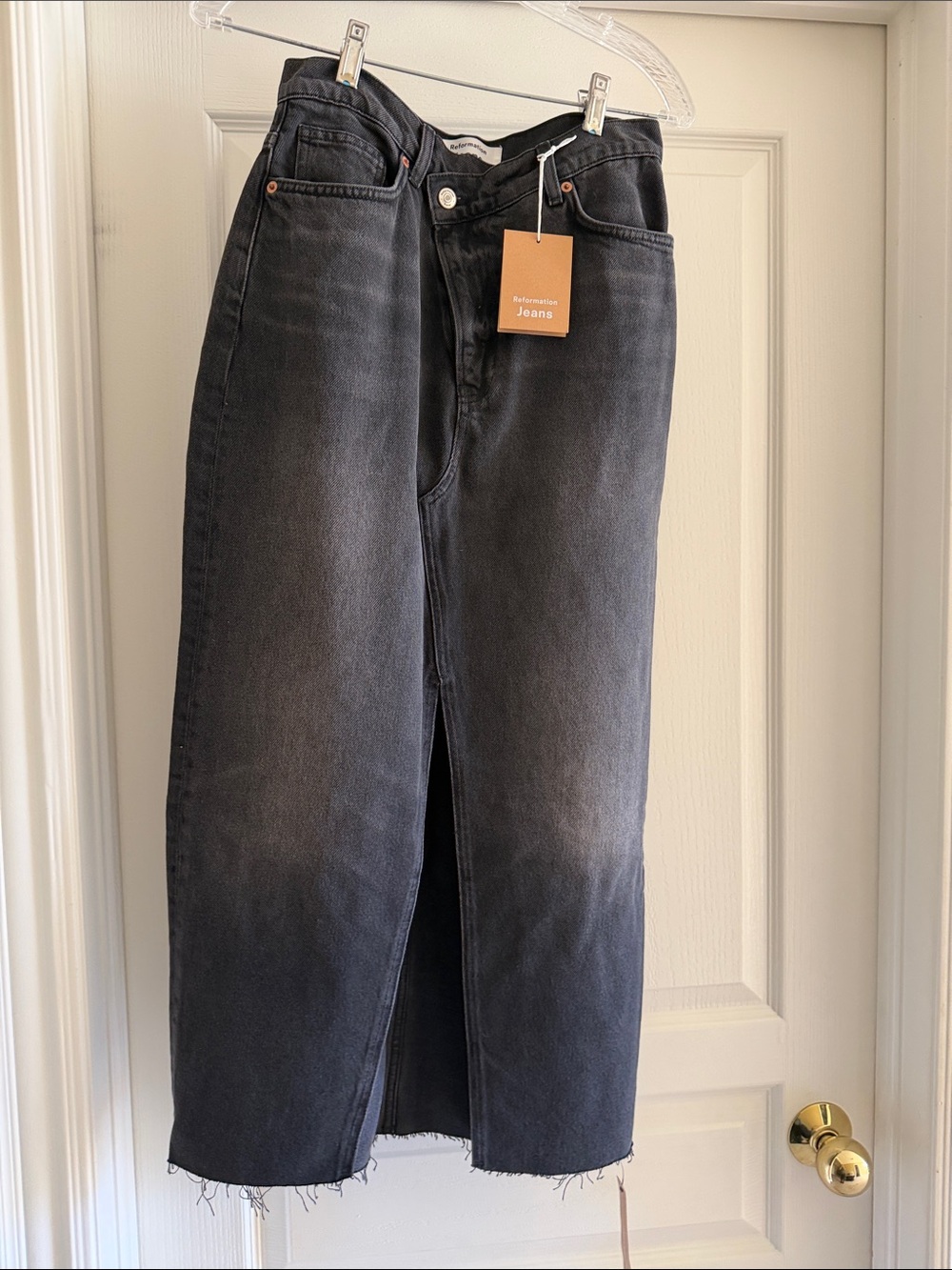 Reformation Washed Black High-Rise Denim Skirt